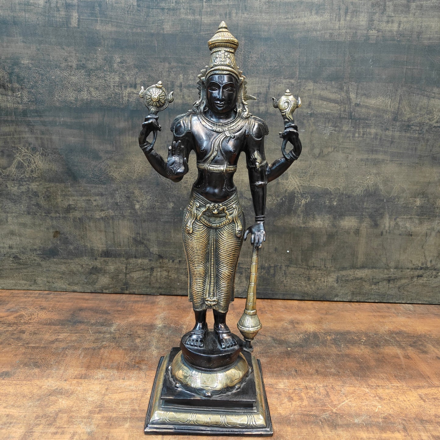Brass Lord Vishnu Idol Black & Gold Finish 20 Inches