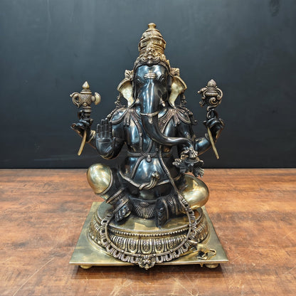 Brass Majestic Ganesha Statue Black Patina Finish 20 Inch by vendor-unknown - Hindu Gods