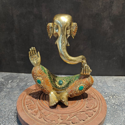 Brass Modern Abstract Ganesha Idol With Stonework 8 Inches by vendor-unknown - Hindu Gods (View 2)