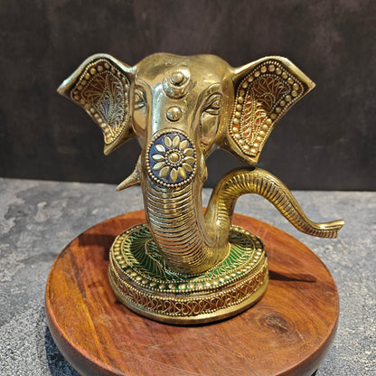 Brass Modern Ganesha Face Statue With Stonework 6" by vendor-unknown - Hindu Gods (View 2)