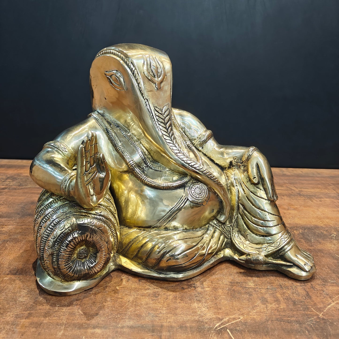 Brass Modern Ganesha Statue in Resting Posture 13 Inch