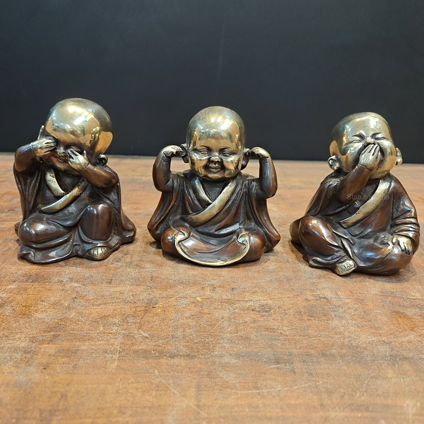 Brass Monks Baby Buddha Statues Set of 3 Wise Figurines 5 Inch