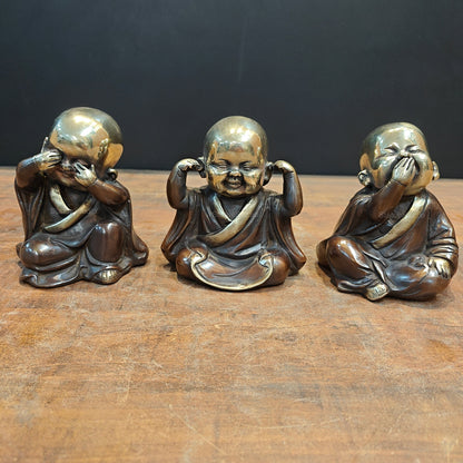 Brass Monks Baby Buddha Statues Set of 3 Wise Figurines 5 Inch by vendor-unknown - Decor