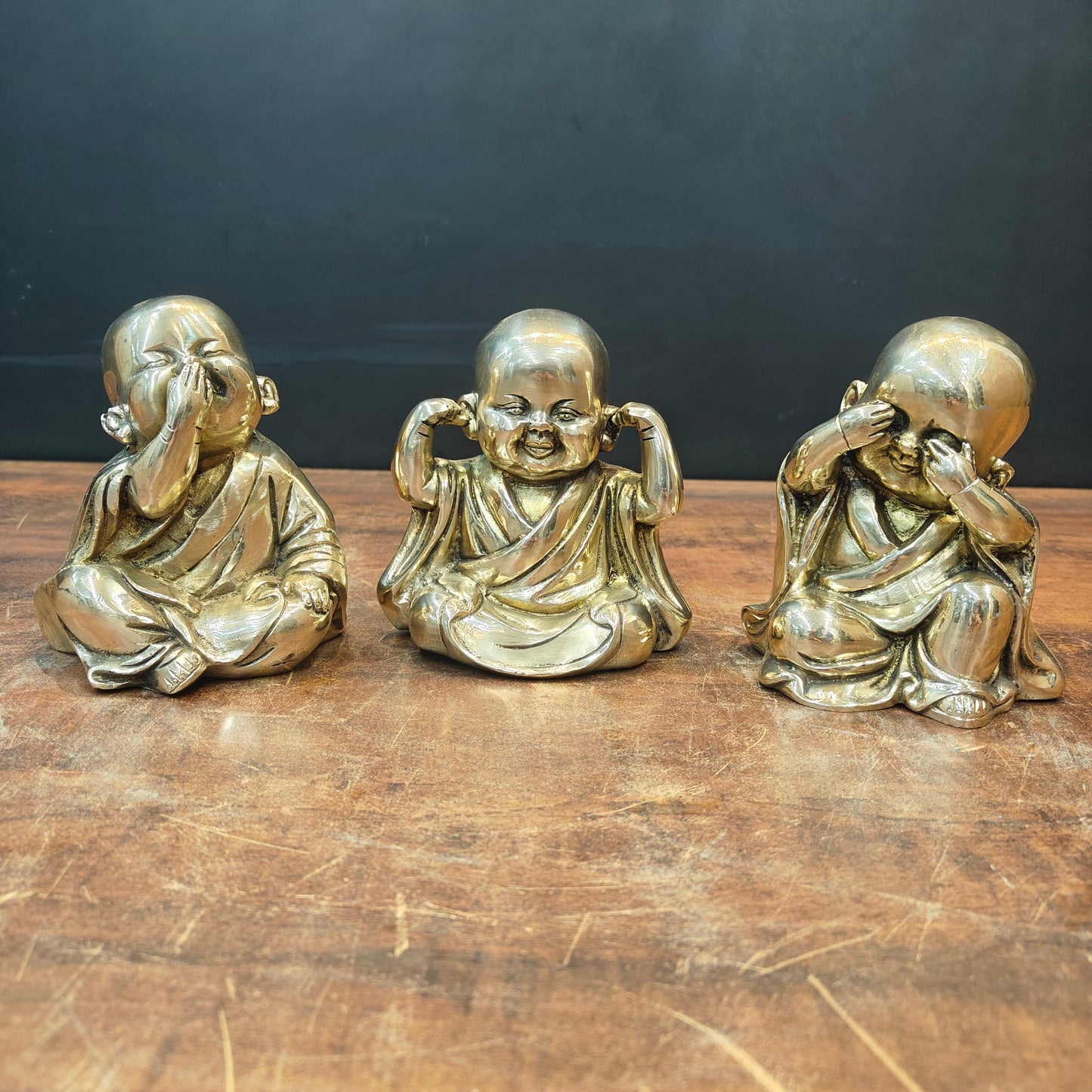 Brass Monks Baby Buddha Statues Set of 3 Wise Figurines 5 Inches