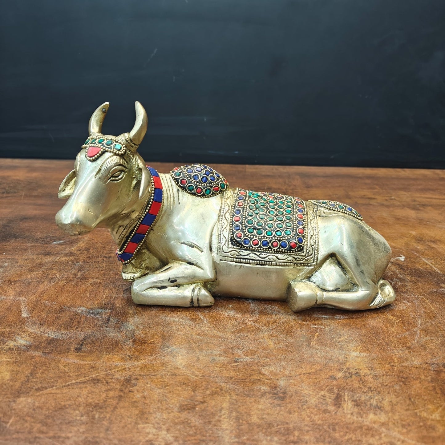 Brass Nandi Idol Stone Work For Home Decor Showpiece 9 Inch