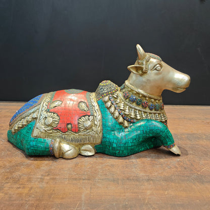 Brass Nandi Idol Stone Work For Showpiece Decor 19 Inch by vendor-unknown - Spiritual