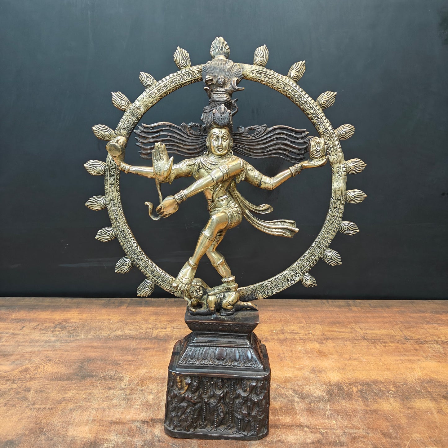 Brass Nataraja Statue On Pedestal Engraved with Aspects of Shiva 22 Inch