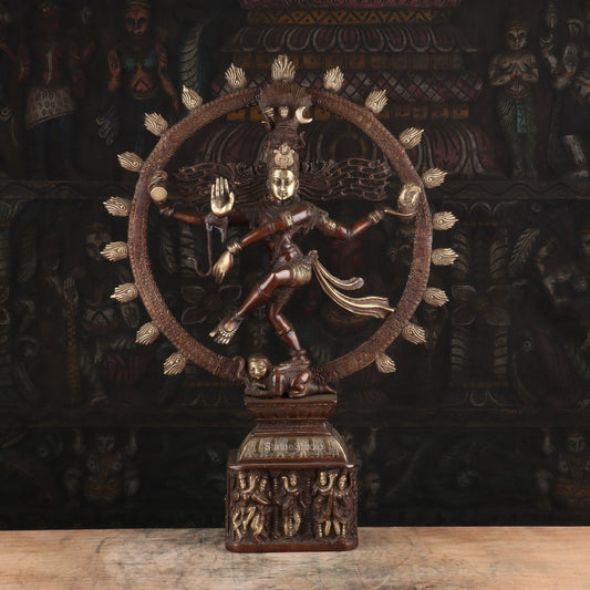 Brass Nataraja Statue Sculpture Vintage Brown Finished Idol For Decor Showpiece 2 Feet