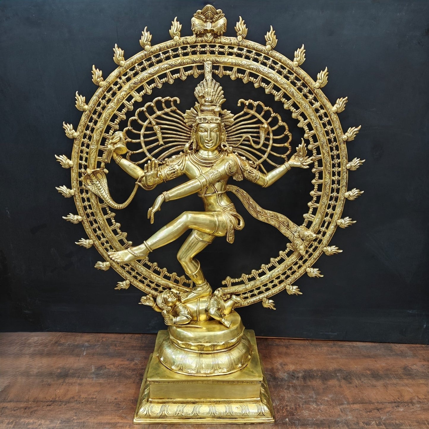 Brass Nataraja Statue as Dancing Shiva Golden Finish 4 Feet