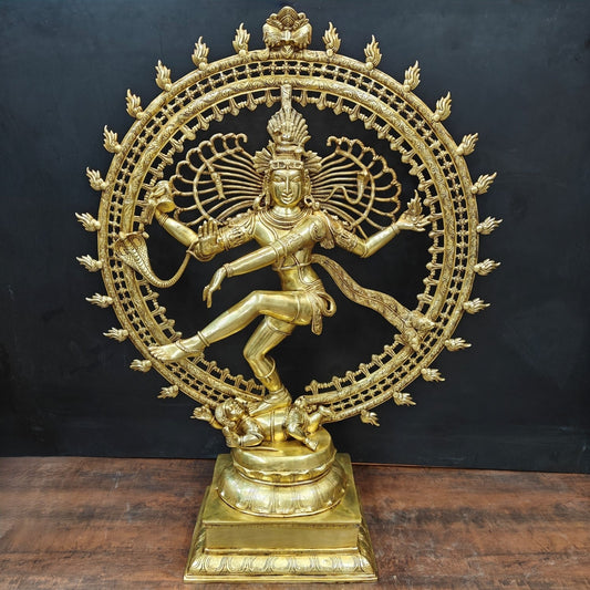 Brass Nataraja Statue as Dancing Shiva Golden Finish 4 Feet