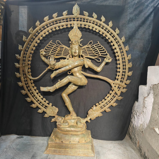 Brass Natraja Idol Dancing Shiva Statue Green Patina Finish 6 Feet