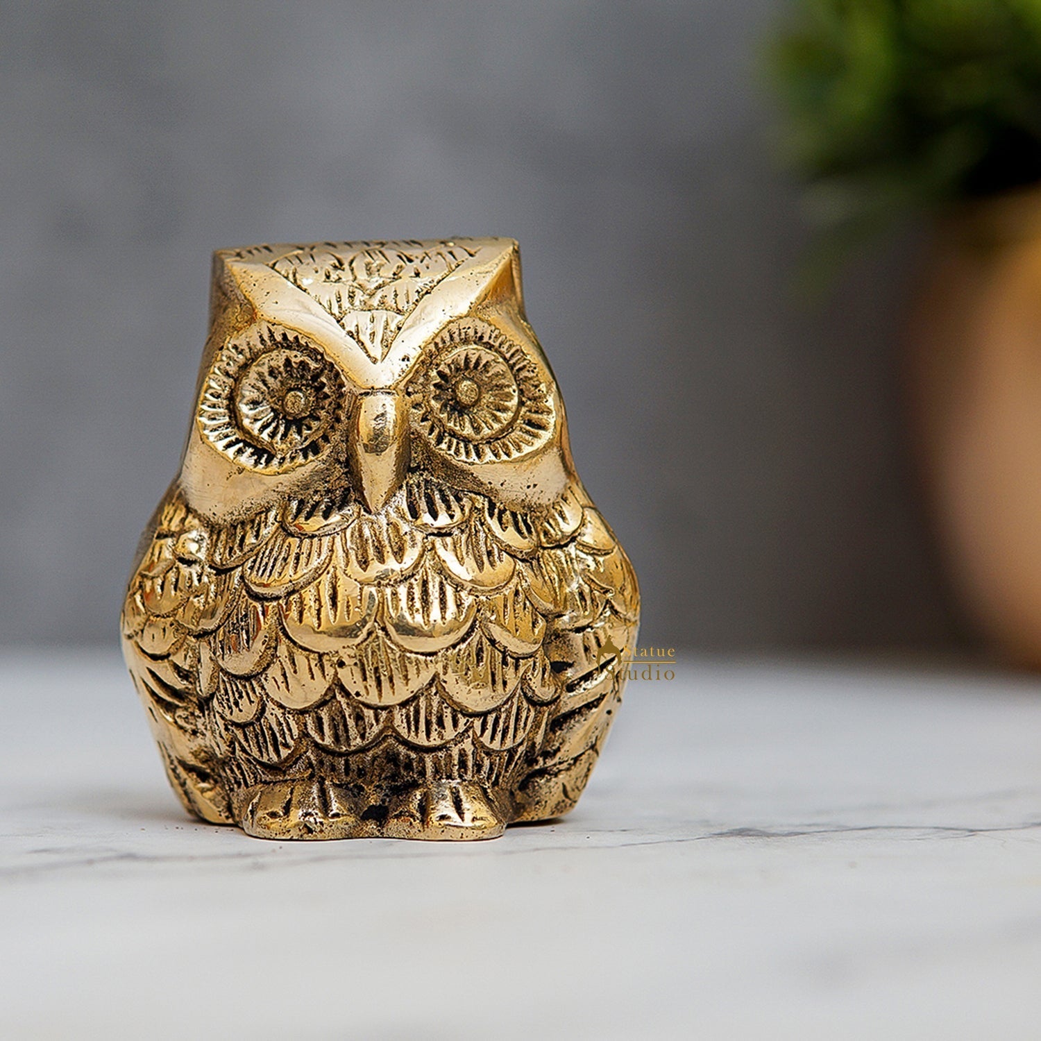 Brass Owl Statue Feng Shui Vastu Showpiece 2.5 Inch - Eco-friendly - Sama Homes