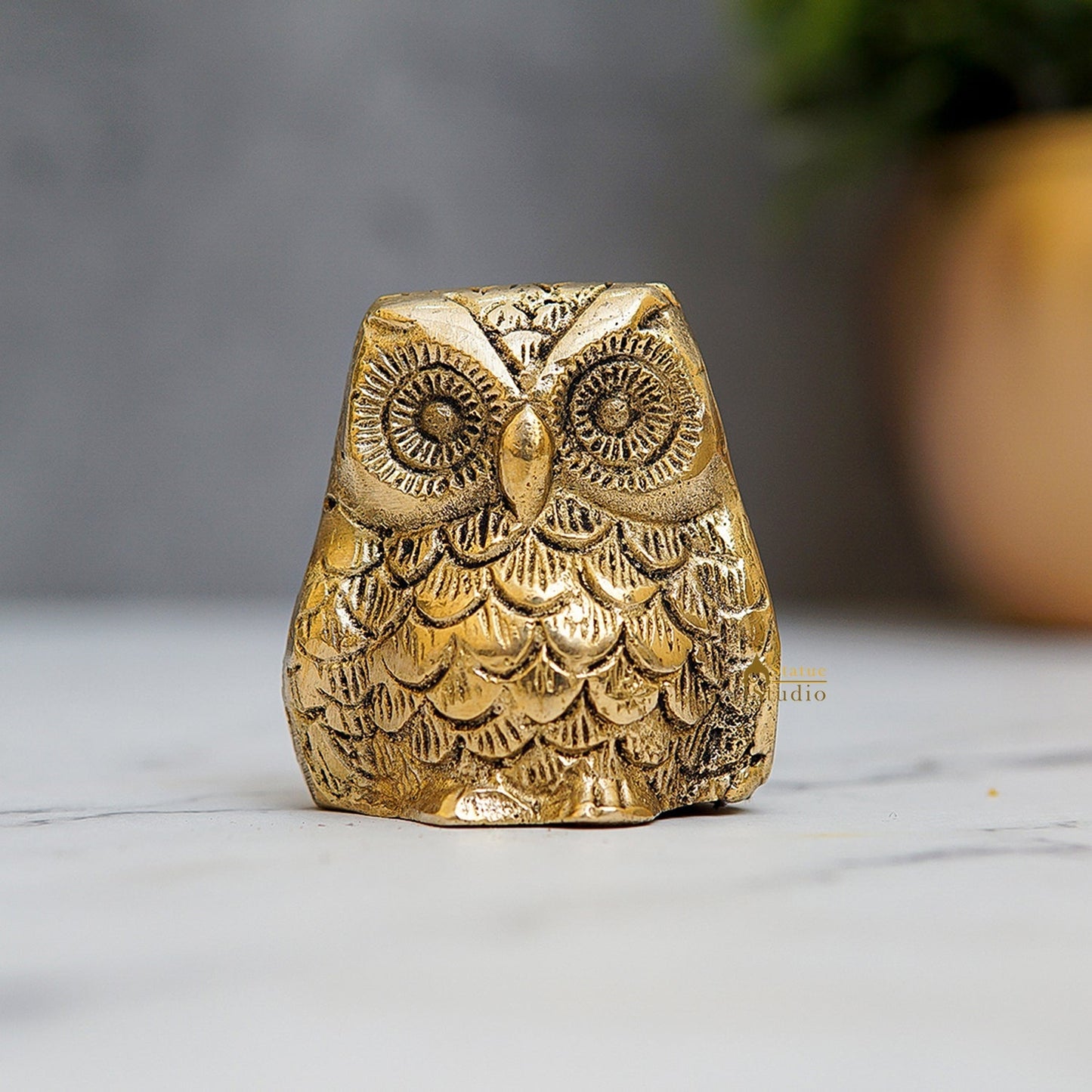 Brass Owl Statue Feng Shui Vastu Showpiece 2 Inch