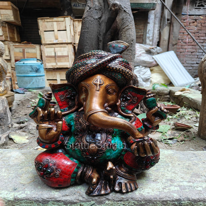 Brass Pagadi Ganesha Idol Antique Stone Work For Home Decor 1.5 Feet by vendor-unknown - Hindu Gods (View 2)