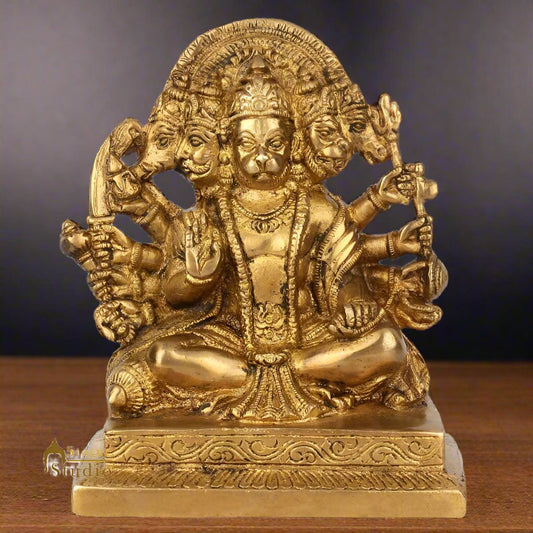 Brass Panchmukhi Hanuman Idol For Home Temple Decor Showpiece 7"
