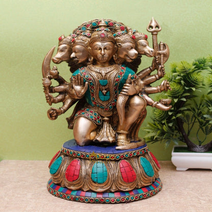 Brass Panchmukhi Hanuman Idol Stone Work For Home Temple Decor 1 Feet by vendor-unknown - Hindu Gods