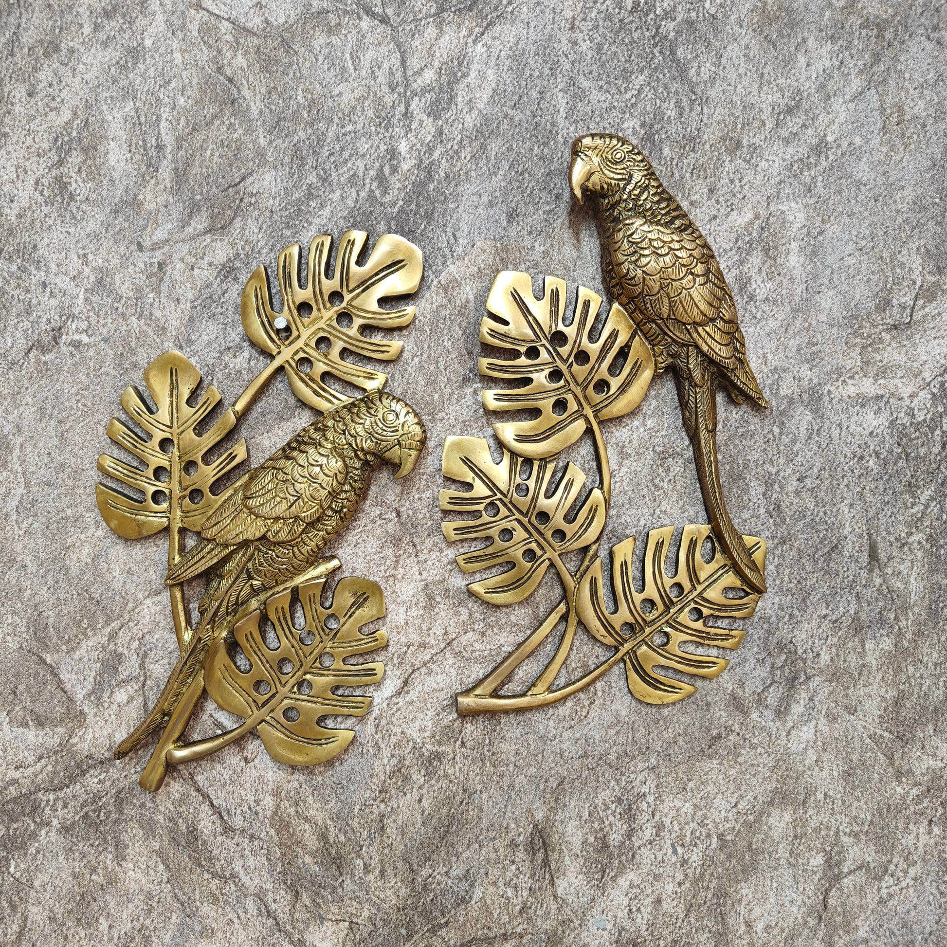 Brass Parrots On Tree Wall Hanging For Decor 1 Feet - Eco-friendly - Sama Homes