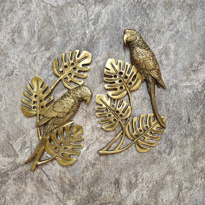 Brass Parrots On Tree Wall Hanging For Decor 1 Feet by vendor-unknown - Decor