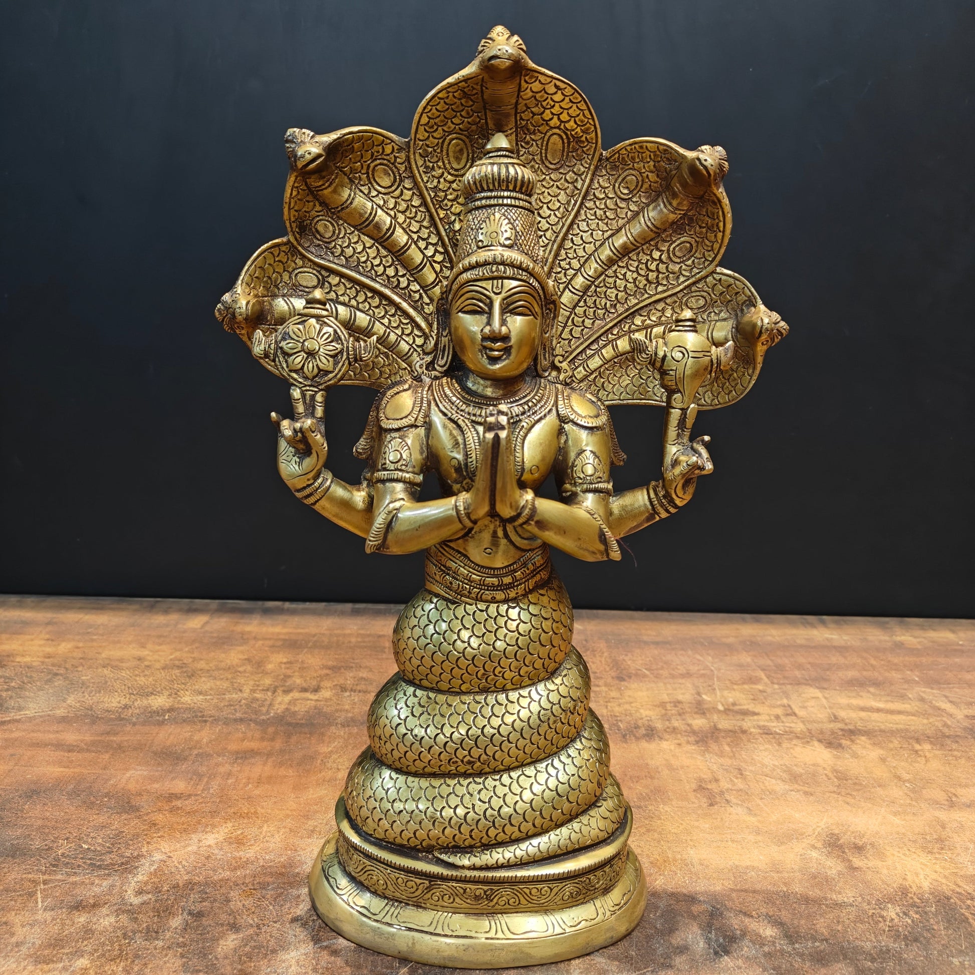 Brass Patanjali Statue Antique Finish 15 Inches - Eco-friendly - Sama Homes