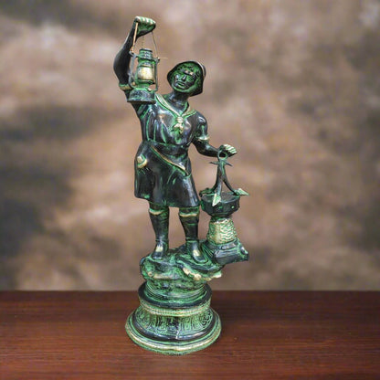 Brass Pirate Warrior Decor Showpiece With Lantern 27 inches by vendor-unknown - Decor