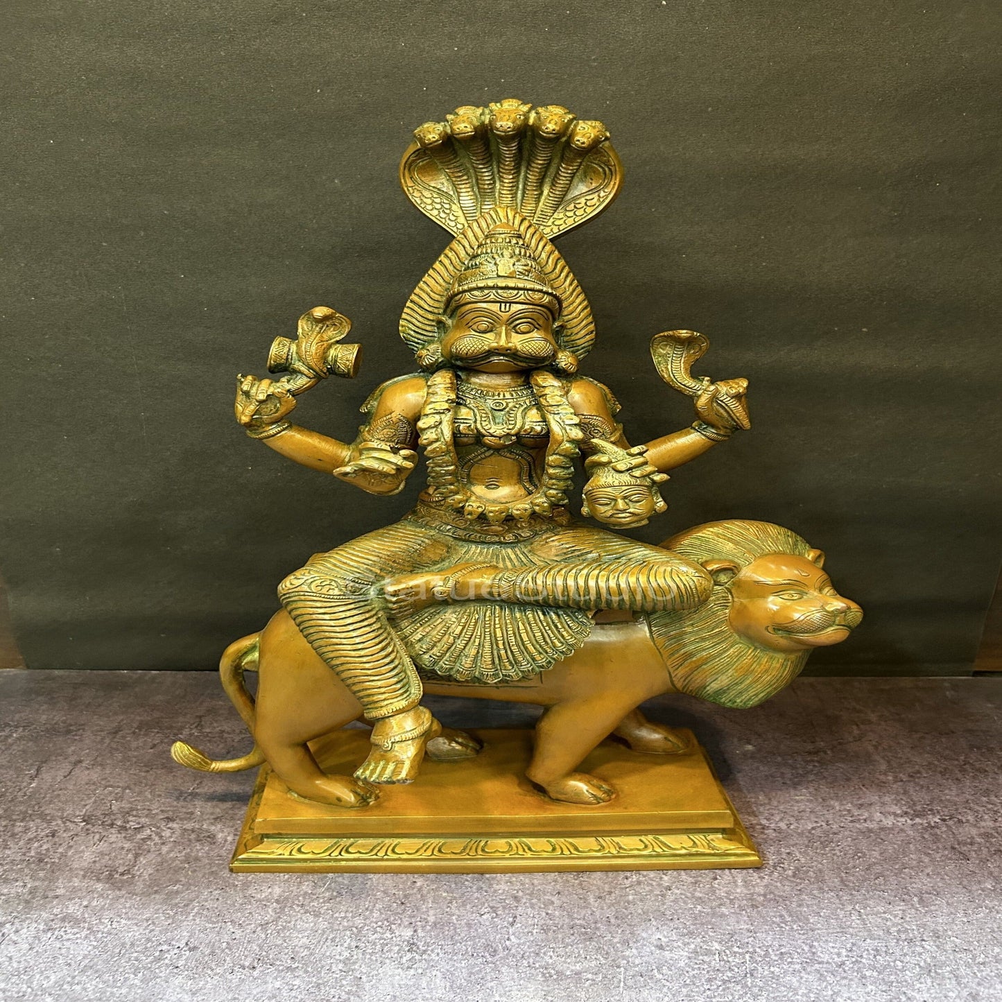 Brass Pratyangira Devi Bhadrakali Statue Copper Patina Finish For Home Decor 19"