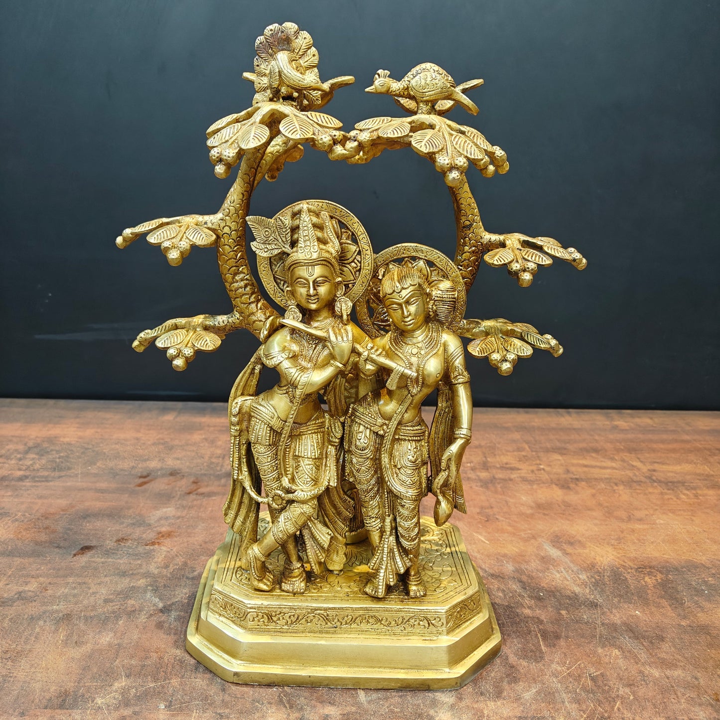 Brass Radha Krishna Idol Under Kadamba Tree 17 Inch