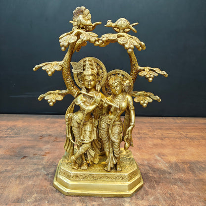 Brass Radha Krishna Idol Under Kadamba Tree 17 Inch by vendor-unknown - Hindu Gods