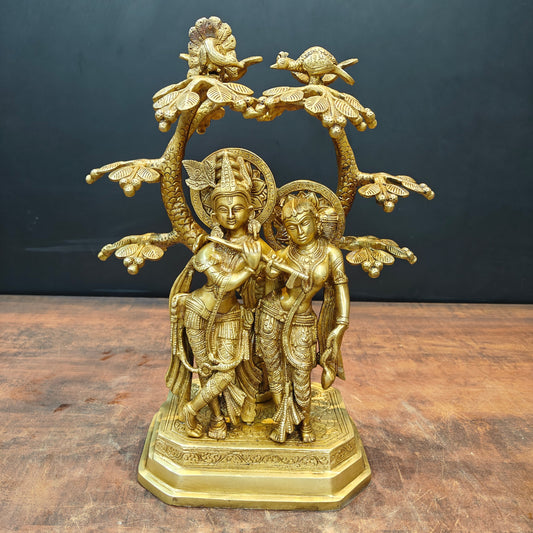 Brass Radha Krishna Idol Under Kadamba Tree 17 Inch