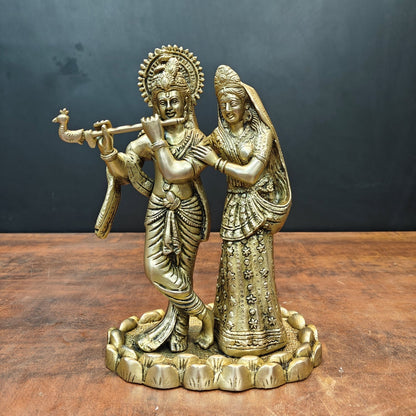 Brass Radha Krishna Idols For Home Temple Decor 10 Inch by vendor-unknown - Hindu Gods
