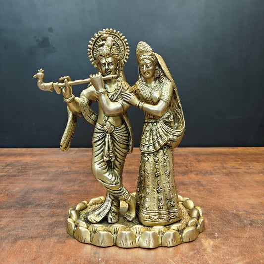 Brass Radha Krishna Idols For Home Temple Decor 10 Inch