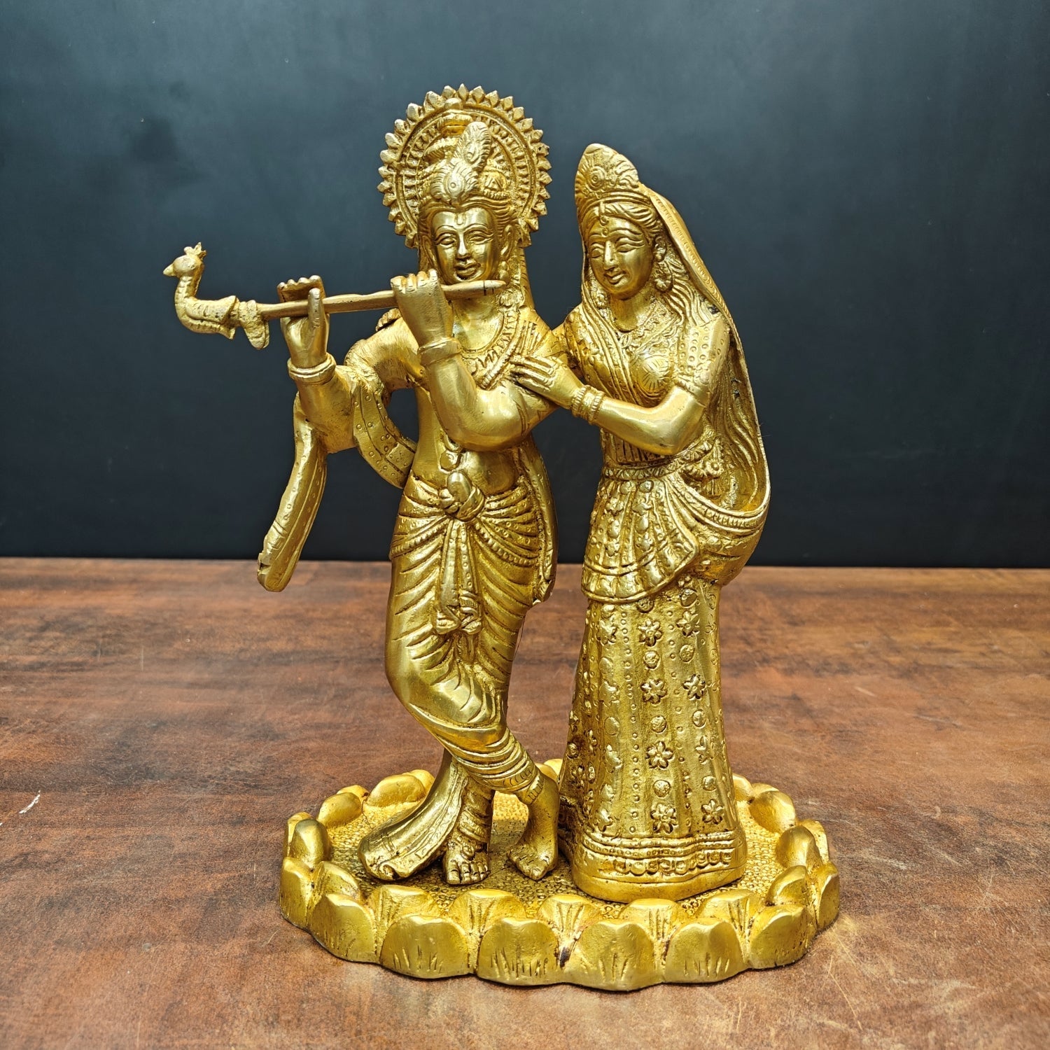 Brass Radha Krishna Idols Golden Finish For Home Temple Decor 10 Inch - Eco-friendly - Sama Homes
