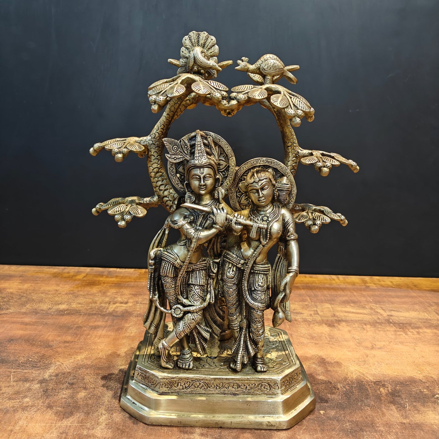 Brass Radha Krishna Idols Under Kalpvriksha Tree 17 Inches