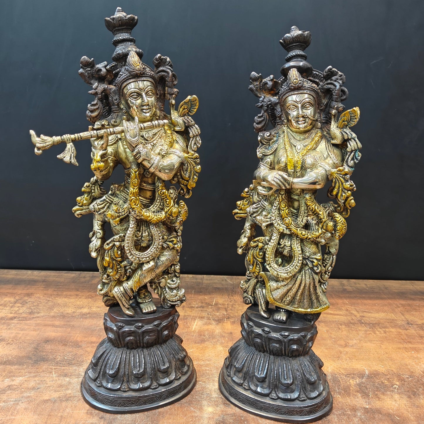 Brass Radha Krishna Statue Antique Finish 20 Inches