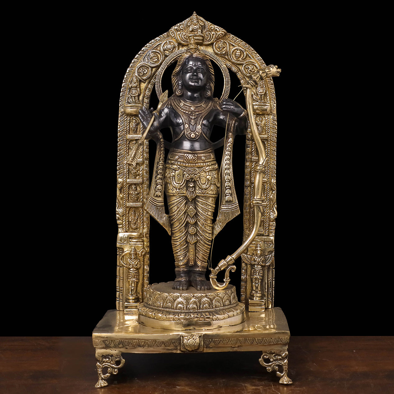 Brass Ram Lalla Statue With Arch and Enhanced Carvings 2 Feet - Eco-friendly - Sama Homes