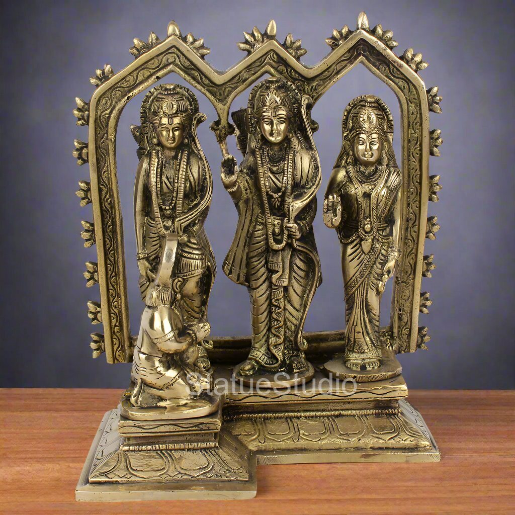 Brass Rama With Family Laxman Sita Hanuman Idol For Home Decor 8 Inch