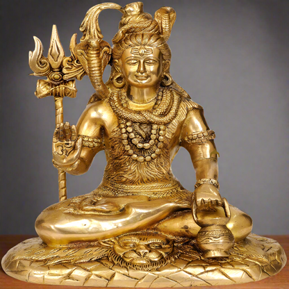 Brass Rare Depiction Statue of Lord Shiva Seated on the Mountain of Kailash 10" by vendor-unknown - Hindu Gods