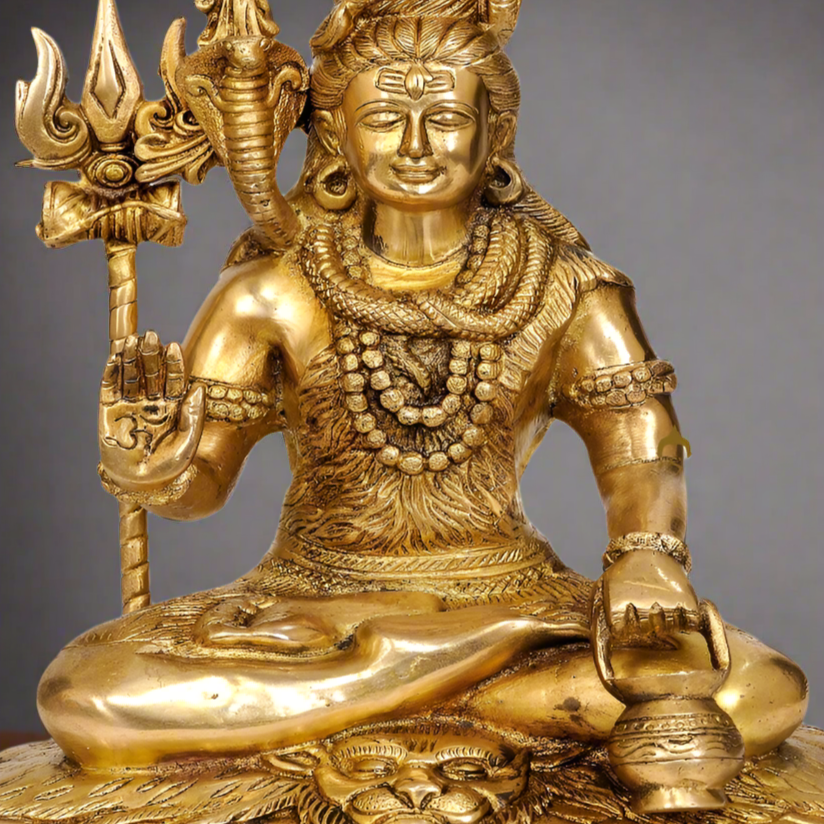 Brass Rare Depiction Statue of Lord Shiva Seated on the Mountain of Kailash 10" - Image 2