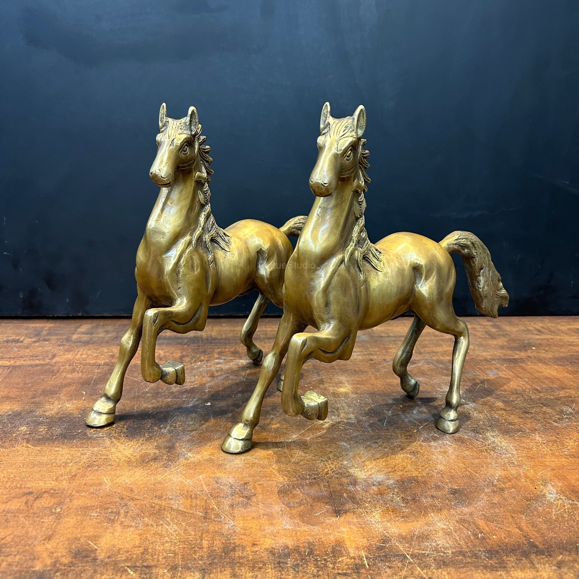 Brass Running Horse Pair Statue with One Leg Raised 10 Inch - Eco-friendly - Sama Homes