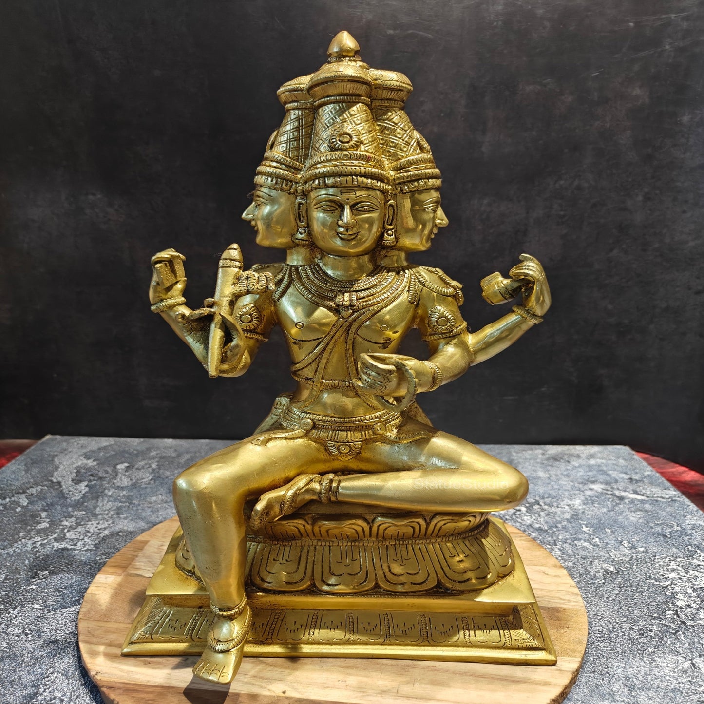 Brass Seated Lord Brahma Sculpture Creator Of Universe 16 Inches