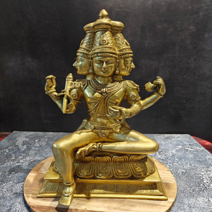 Brass Seated Lord Brahma Sculpture Creator Of Universe 16 Inches by vendor-unknown - Hindu Gods (View 2)