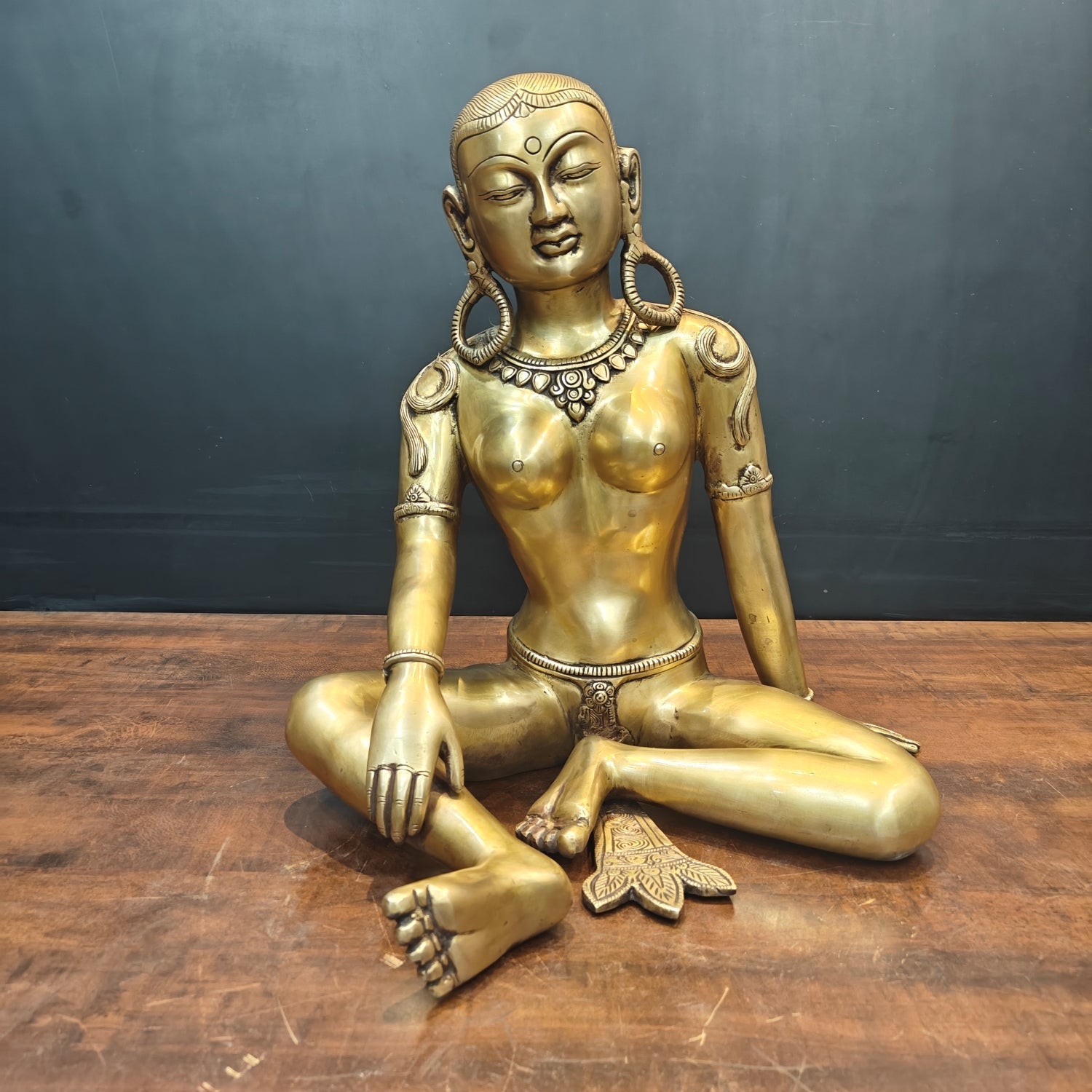 Brass Seated Nepalese Parvati Idol Antique Finish 1.5 Feet - Eco-friendly - Sama Homes