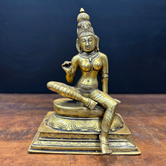 Brass Seated Parvati Uma Devi Idol 14 Inches