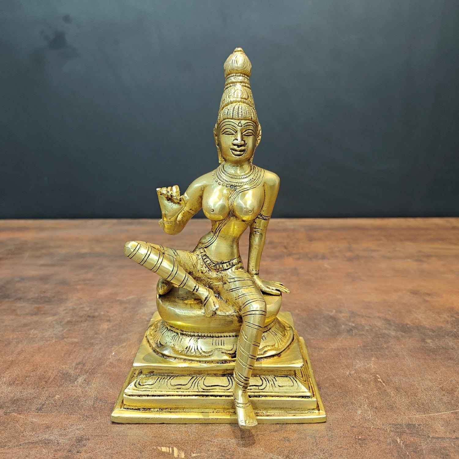 Brass Seated Parvati as Uma Devi Idol Golden Finish 8.5 Inch - Eco-friendly - Sama Homes