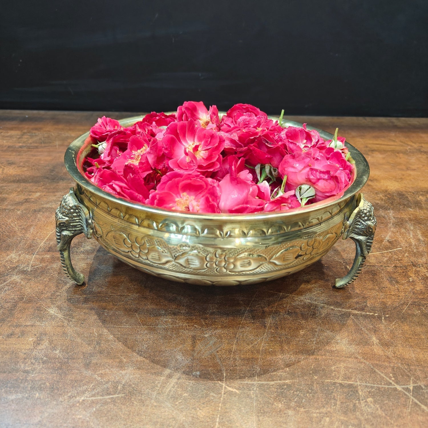 Brass Antique Urli with Elephant Legs 10" - Eco-friendly - Sama Homes