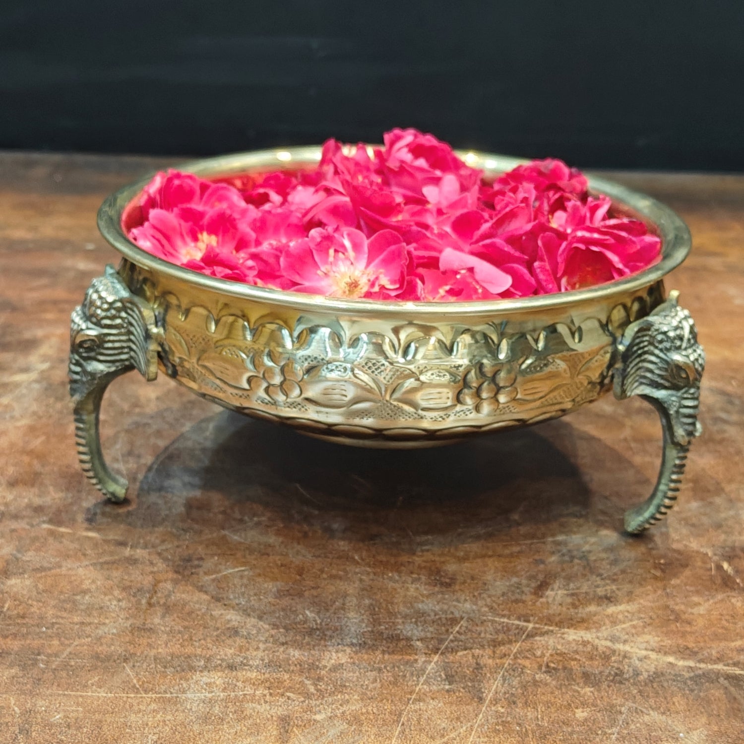 Brass Antique Urli with Elephant Legs 8" - Eco-friendly - Sama Homes