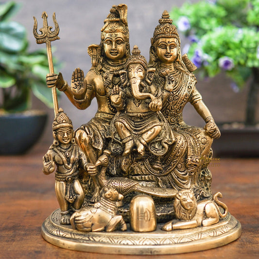 Brass Shiva Family Idol Shiv Parivar Statue For Home Temple Decor 9"