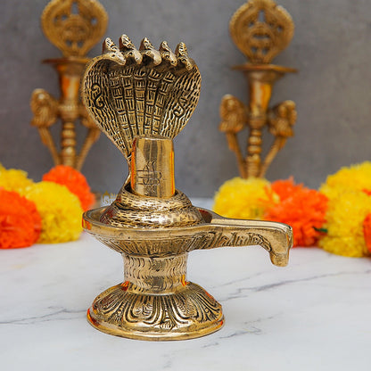 Brass Shiva Lingam With Naag 6.5 Inch by vendor-unknown - Hindu Gods