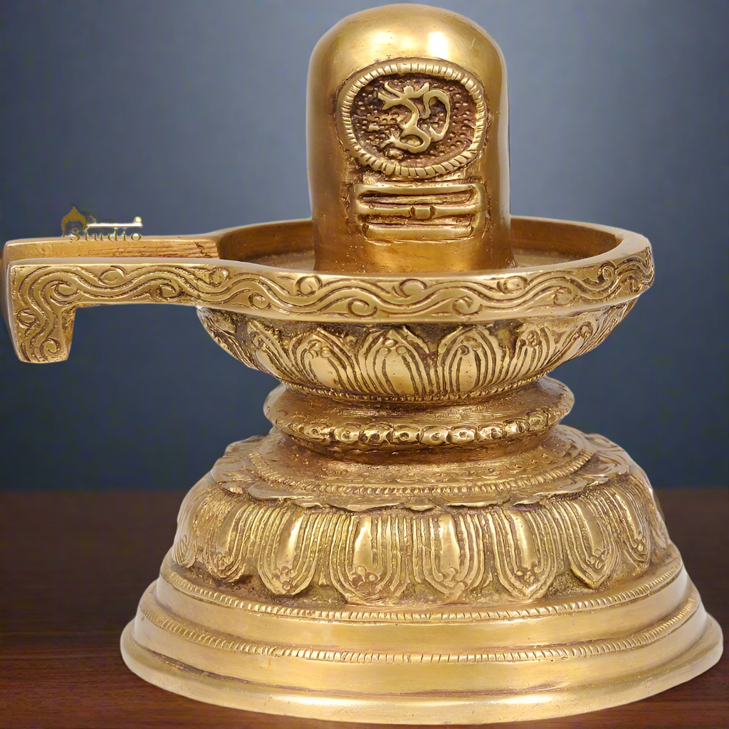 Brass Shiva Lingam with Sacred OM Engraving 7 Inch - Eco-friendly - Sama Homes