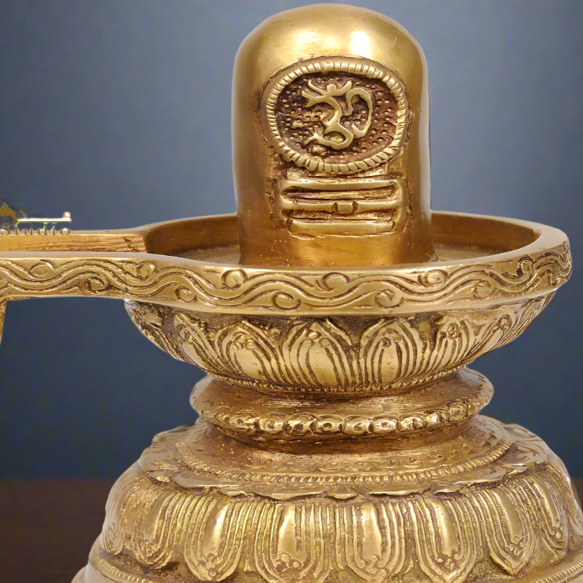 Brass Shiva Lingam with Sacred OM Engraving 7 Inch