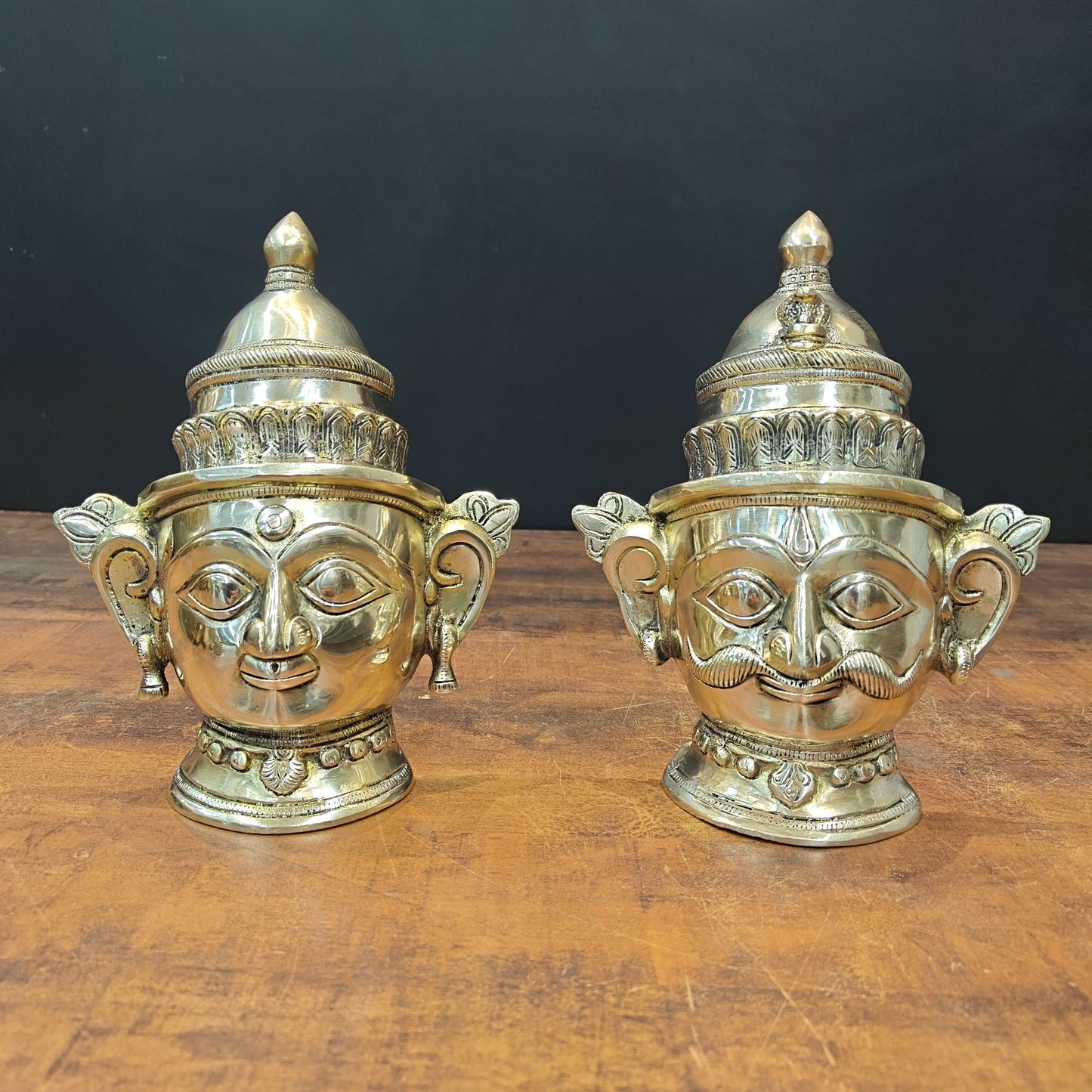 Brass Shiva Parvati Head Pair Statue 8.5 Inch